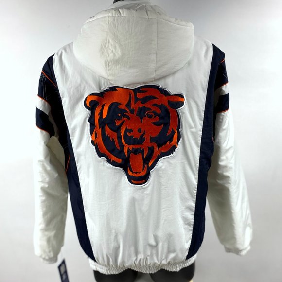 Bears Jacket Chicago STARTER NFL Half Zip Hooded Jacket WHITE 3X 5X - Picture 2 of 9